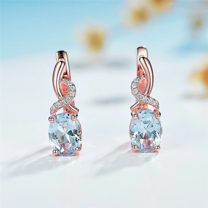 Charm Female Red Oval Zircon Hoop Earrings Crystal Stone Earrings Champagne Gold Color Wedding Earrings For Women