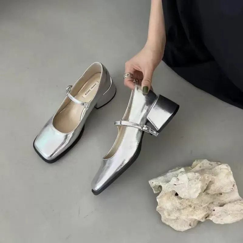Breakj Breakj 2025 New Square Heel Mary Jane Shoes British Wind Head Black Leather Shoes Lefu Single Shoes