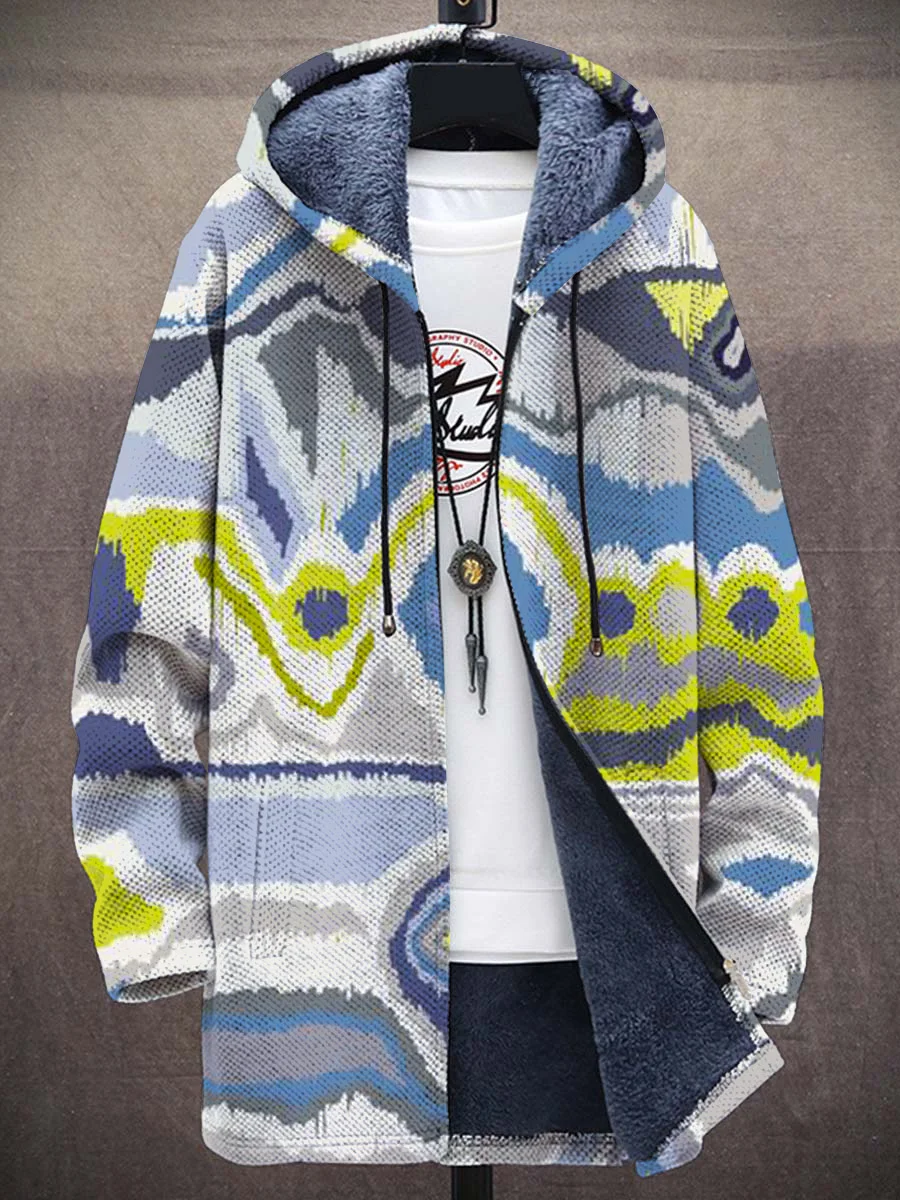 Unisex Trendy Ethnic Art Pattern Plush Thick Long-Sleeved Sweater Cardigan Coat