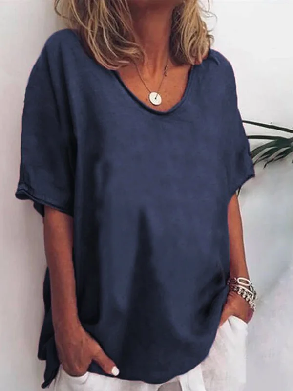 Solid color V-neck short-sleeved plus size women's T-shirt socialshop