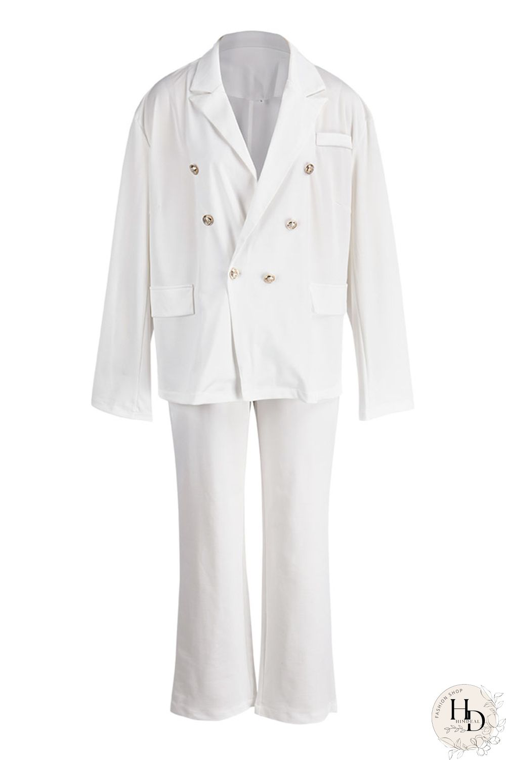 White Casual Solid Patchwork Buttons Turn-back Collar Plus Size Two Pieces