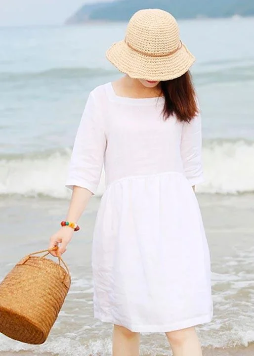 Chic Tunics Special Collar Design Loose White Folded Dress