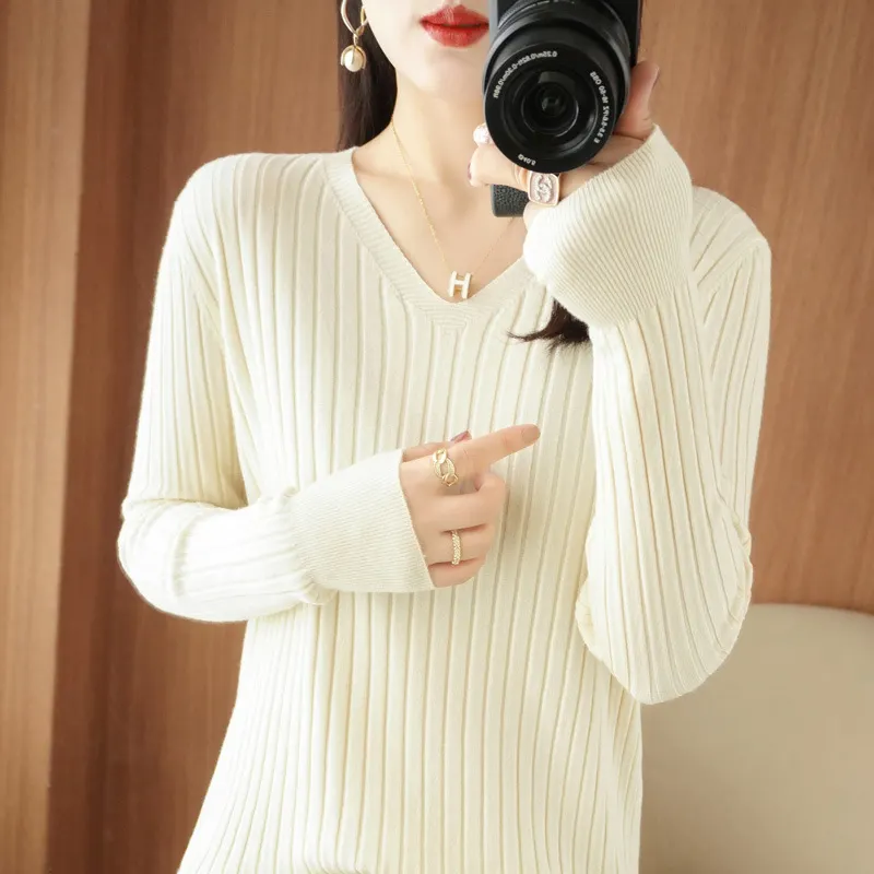 Churchf Churchf Sweater Female 2023 Spring And Autumn Knit Bottom Shirt Fashion Slim Long Sleeve Skin-Friendly Soft Bottom Top