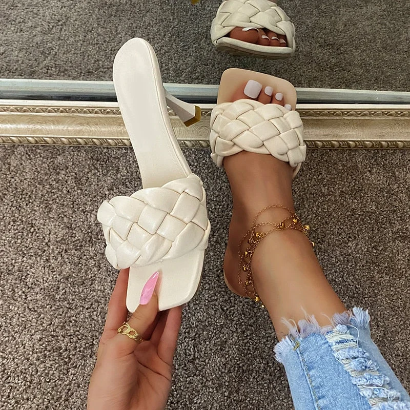 Luxury Slides Women 8cm High Heels Mules Fetish Pumps Individual Weave Leisure Blue Office Ladies Prom Slippers Women's Shoes