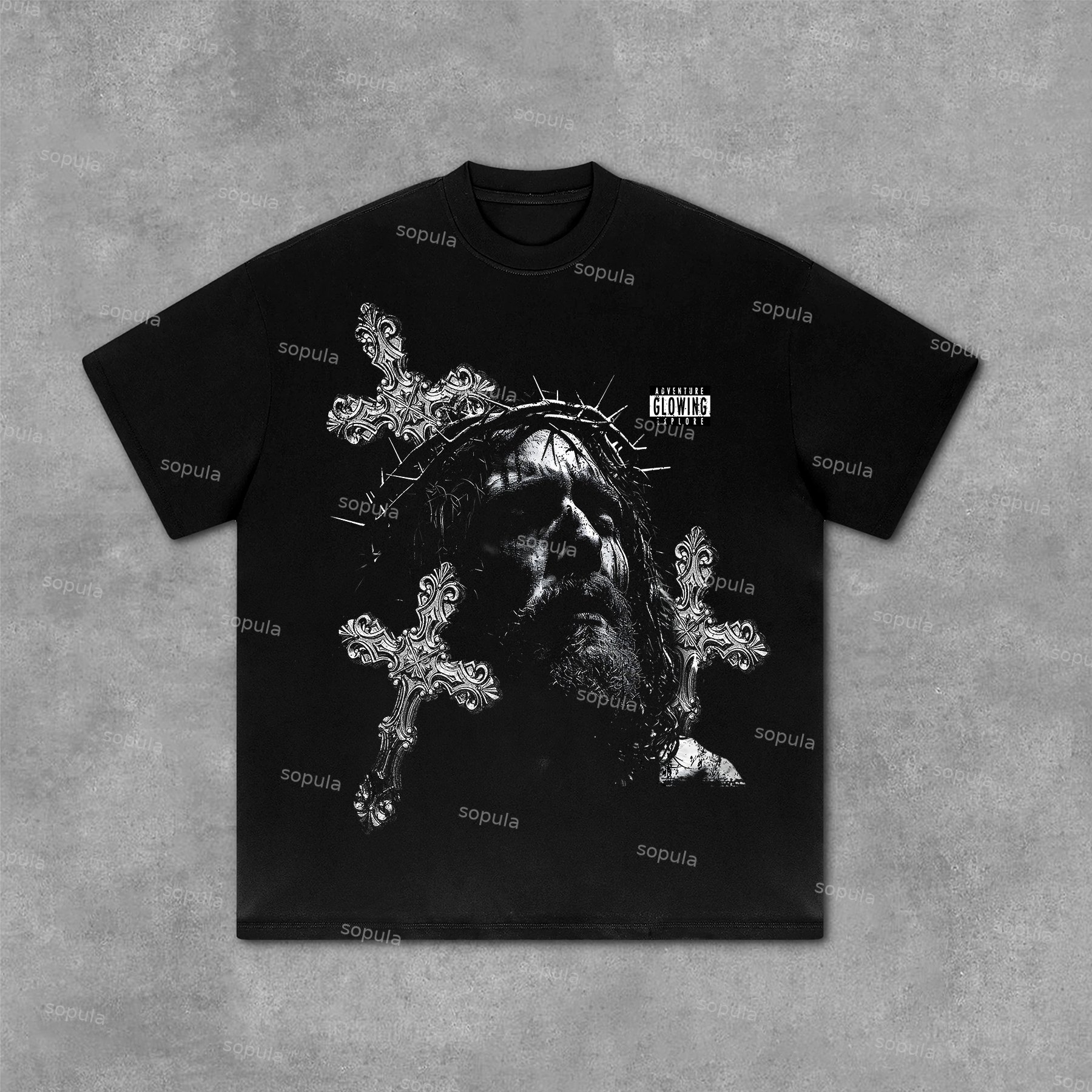 Retro Jesus Cross Graphic Print Cotton T-Shirt - Sopula｜Premium Graphic Tees & Graphic Clothing