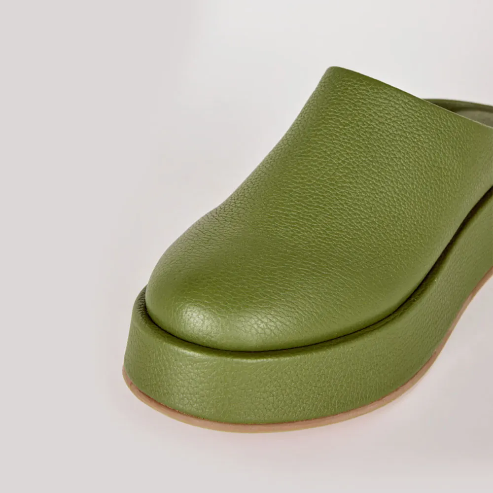 Fashion Olive Closed Round Toe wedge Heel  Mules Shoes with Platform