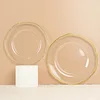 10 Pack | 10" Clear / Gold Scalloped Rim Plastic Dinner Plates, Large Disposable Party Plates