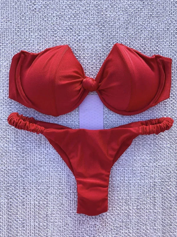 Solid Color Sexy Bandeau Brazilian Bikini Swimwear