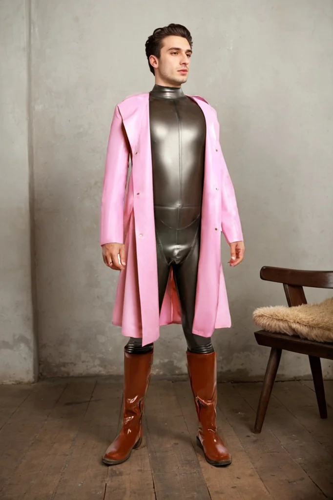 Men's Pink Latex Gowns Latex Trench Coat- Lightweight & Elegant Outerwear