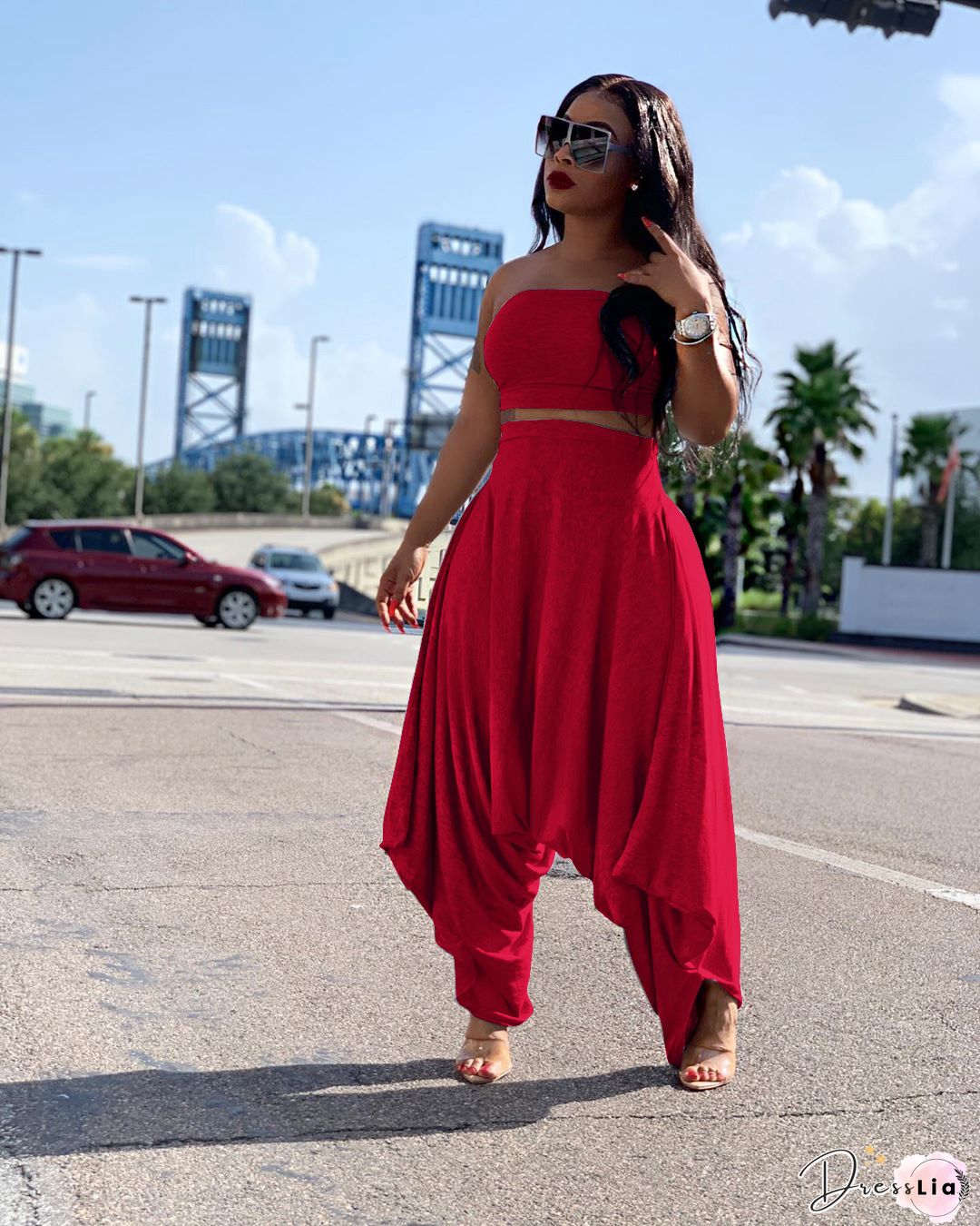 Backless Crop Top & Bootcut Pants Set