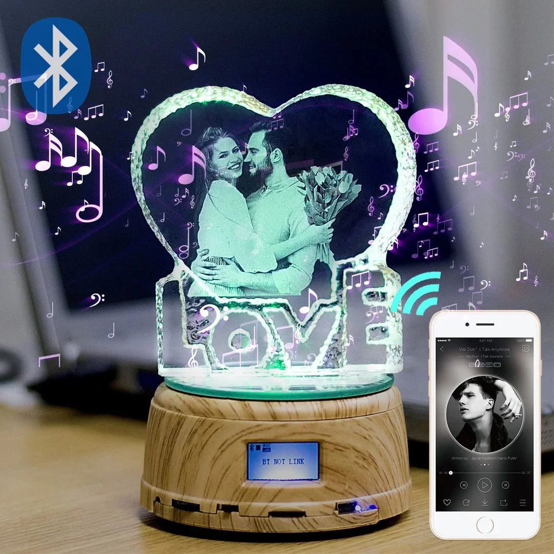 Personalized 3D Photo Music Box Rotating Heart Led Light Gifts for Her