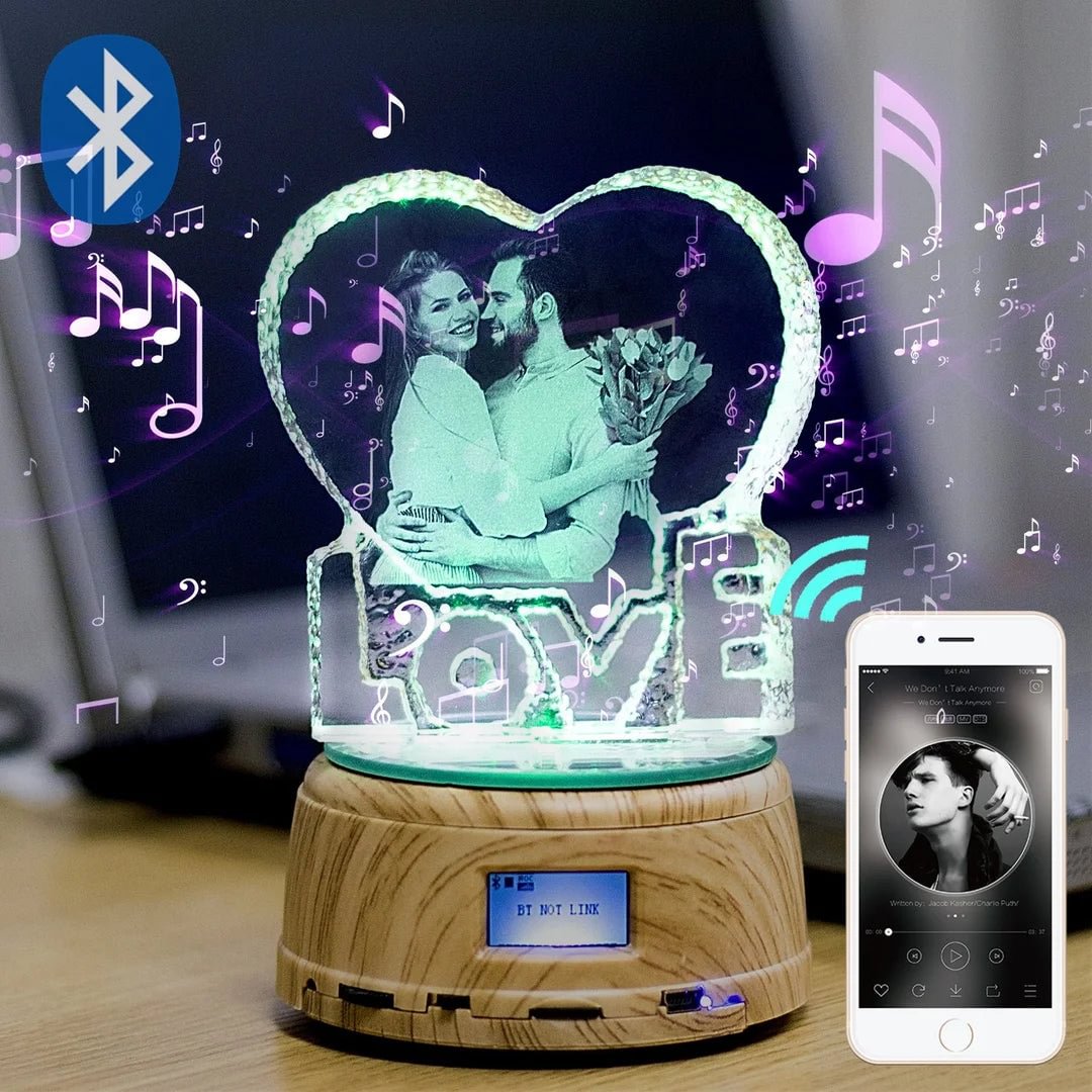 Personalized 3D Photo Music Box Rotating Heart Led Light Gifts for Her