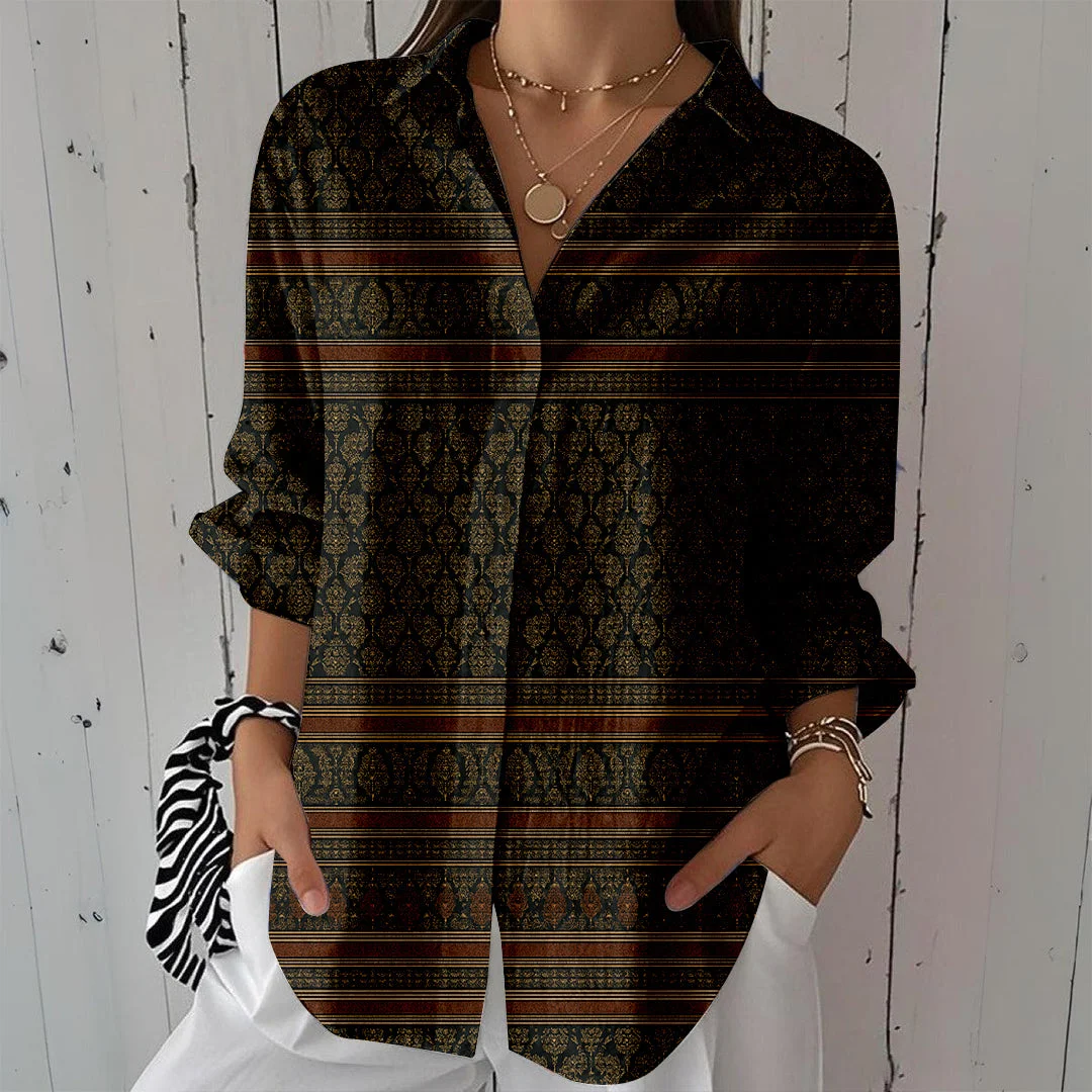 Style & Comfort for Mature Women Women Bohemian,Black,Orange DZCL0284 3/4 Sleeve Shirt Collar Printed Button Tops