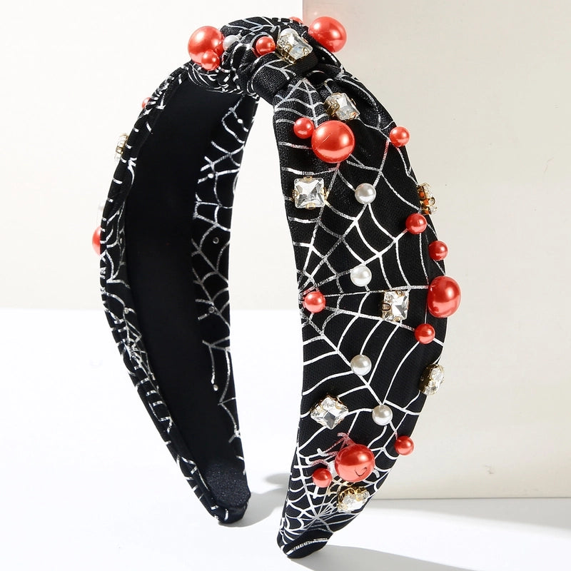 Women’s Hip-Hop Funny Halloween Pattern Spider Web Alloy Diamond Hair Band