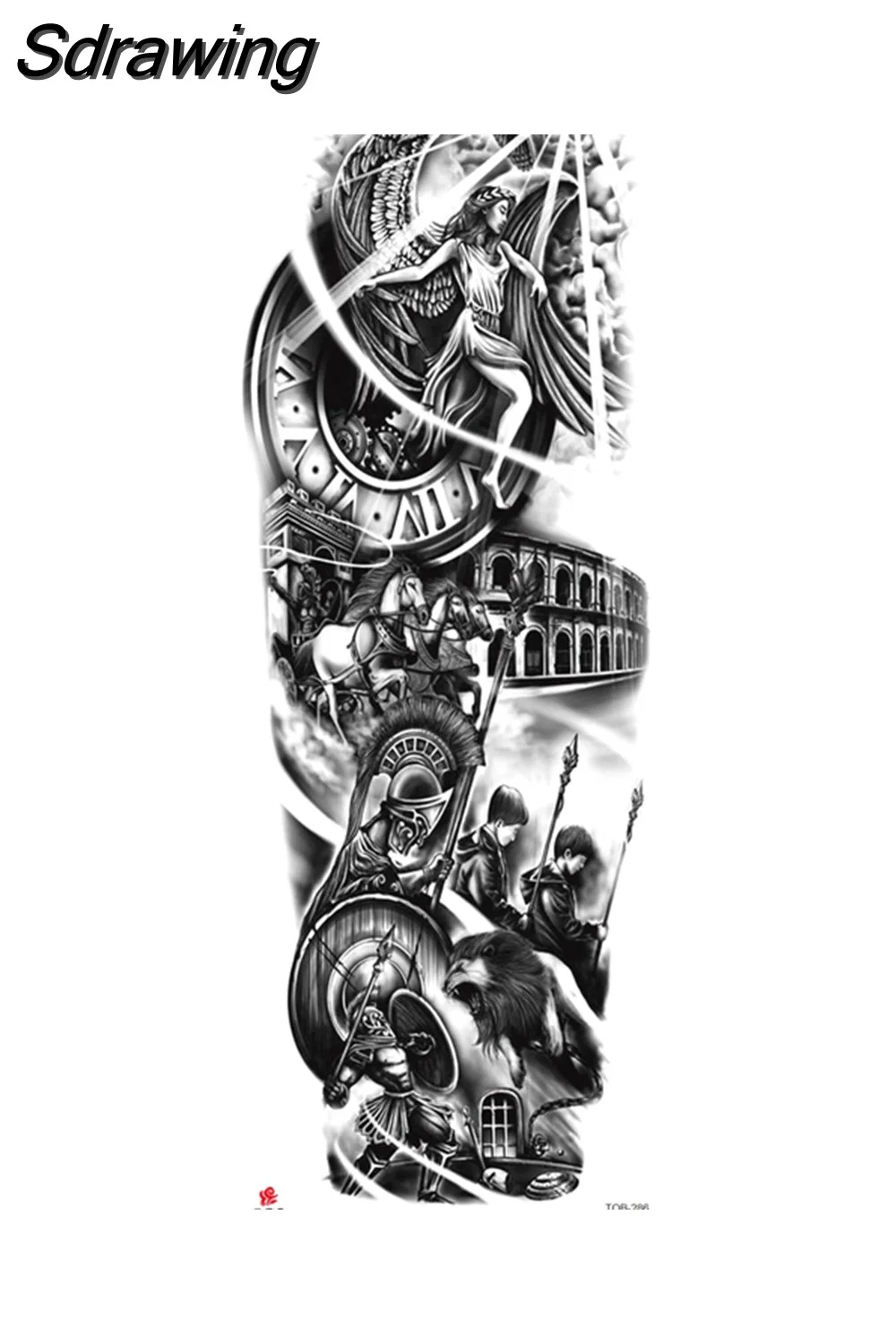 Sdrawing Arm Temporary Tattoo Wolf Lion Fish Horns Geometric Man Body Leg Rose Flower Phoenix Waterproof Sticker Cool Women Tatoo 715-0