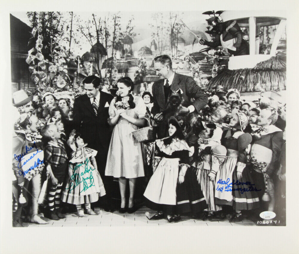 The Wizard of Oz 18.5x16 Movie Photo Poster painting Signed By 3 Lollipop Guild Munchkin Actors