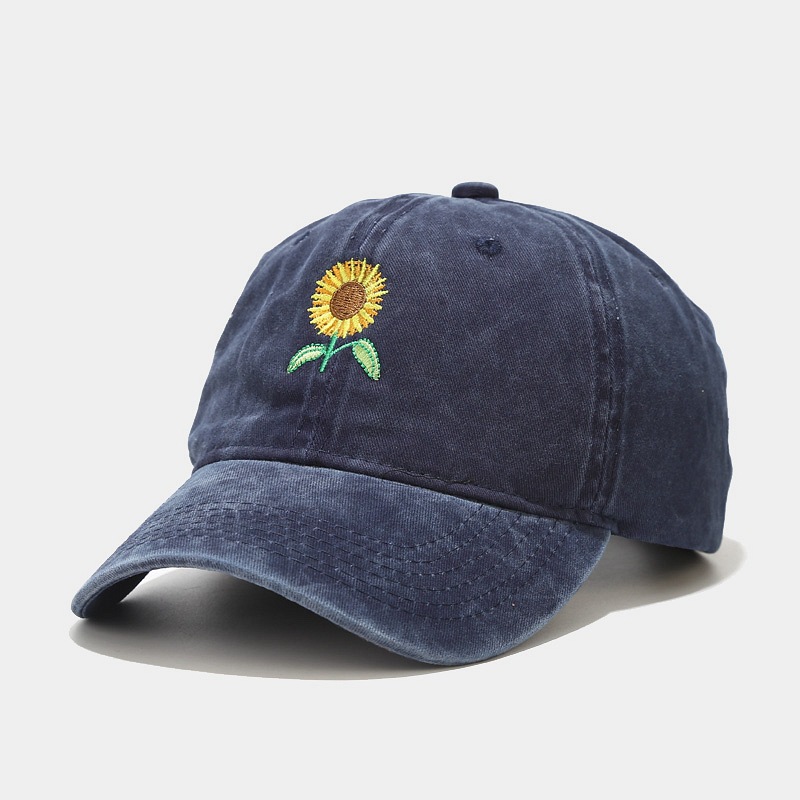 Vintage Washed Sunflower Embroidered Hat