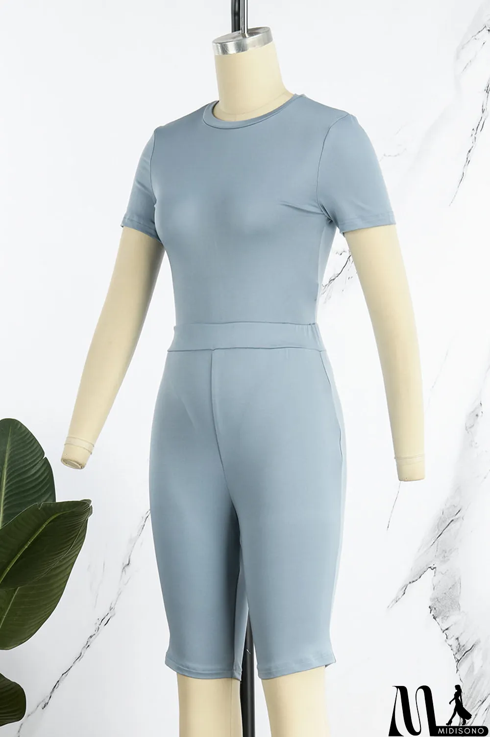 MidiSono - Black Casual Solid Patchwork O Neck Short Sleeve Two Pieces