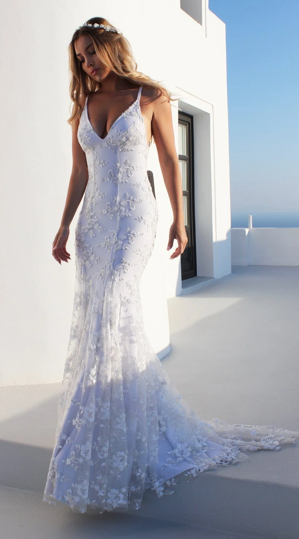 Elegant V-Neck Mermaid Prom Dress Lace Appliques Evening Party Gowns - lulusllly