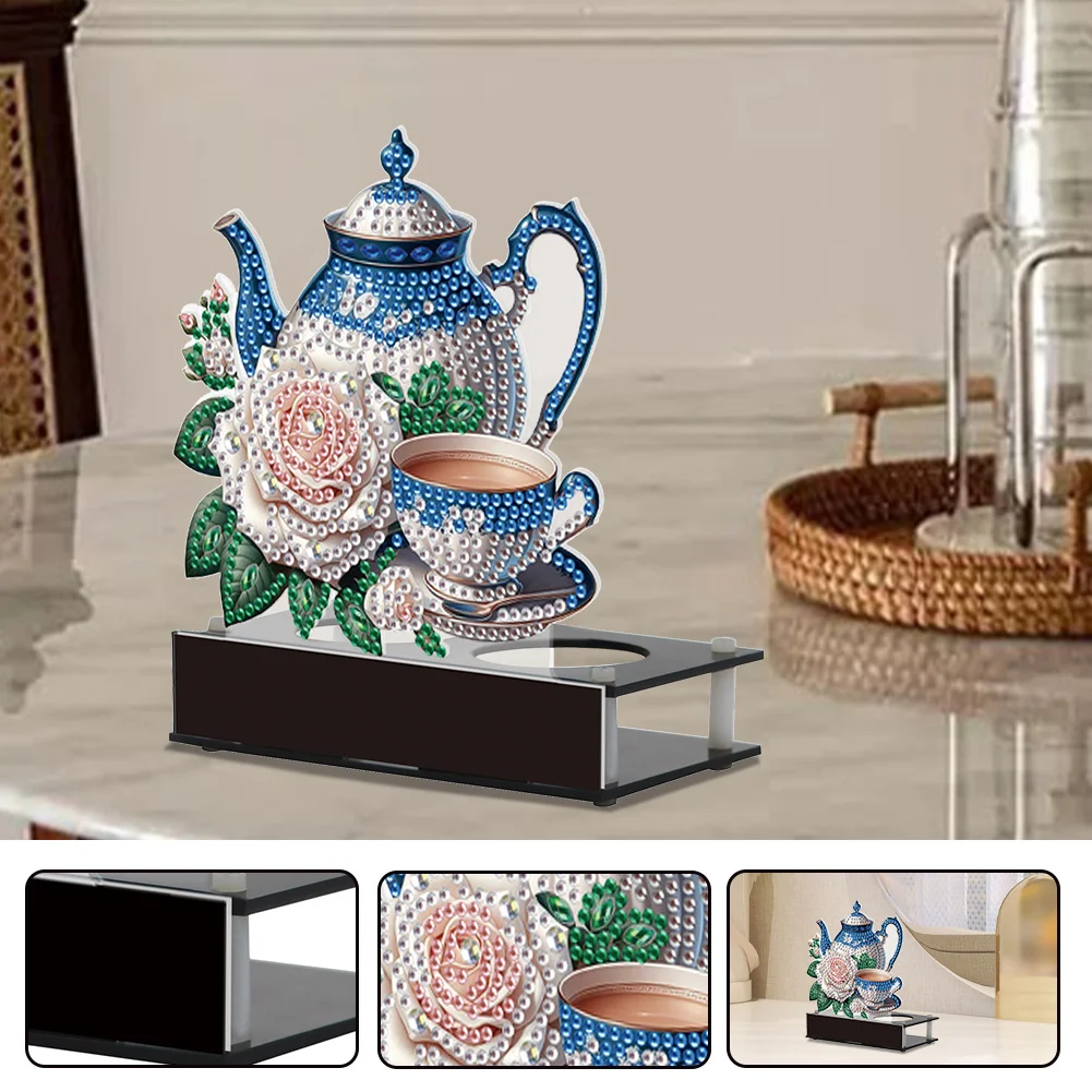 5D DIY Teapot Teacup Diamond Art Mini Candle Holder for Aromatherapy Art Crafts