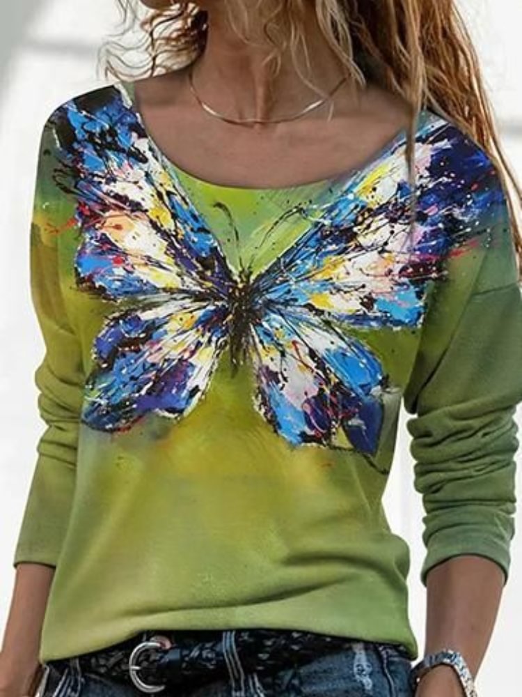 Butterfly Oil Painting Print T Shirt