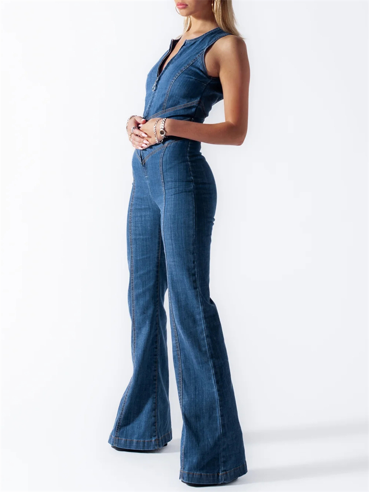 Ootddress Denim Backless Sleeveless Jumpsuits Female Hollow Out Slim Fashion Heart Cutout Y2k Bodycon Jeans High Street Jumpsuits