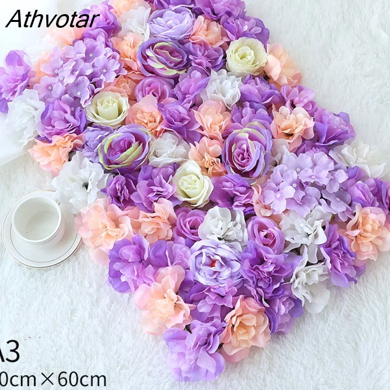 Athvotar Flower Panel 40x60cm Artificial Flower DIY Wedding Decoration Flower Wall Panels Silk Rose Christmas Party Home Decor