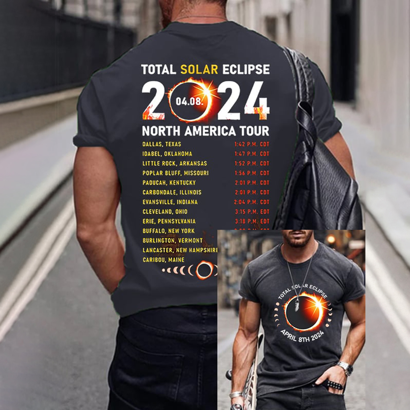Comstylish Retro Solar Eclipse2024 Print T-Shirt