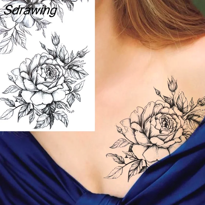 Sdrawing Lion Dahlia Temporary Tattoos For Women Adult Realistic Tiger Wolf Reindeer Snake Bird Fake Tattoo Sticker Washable Tatoos