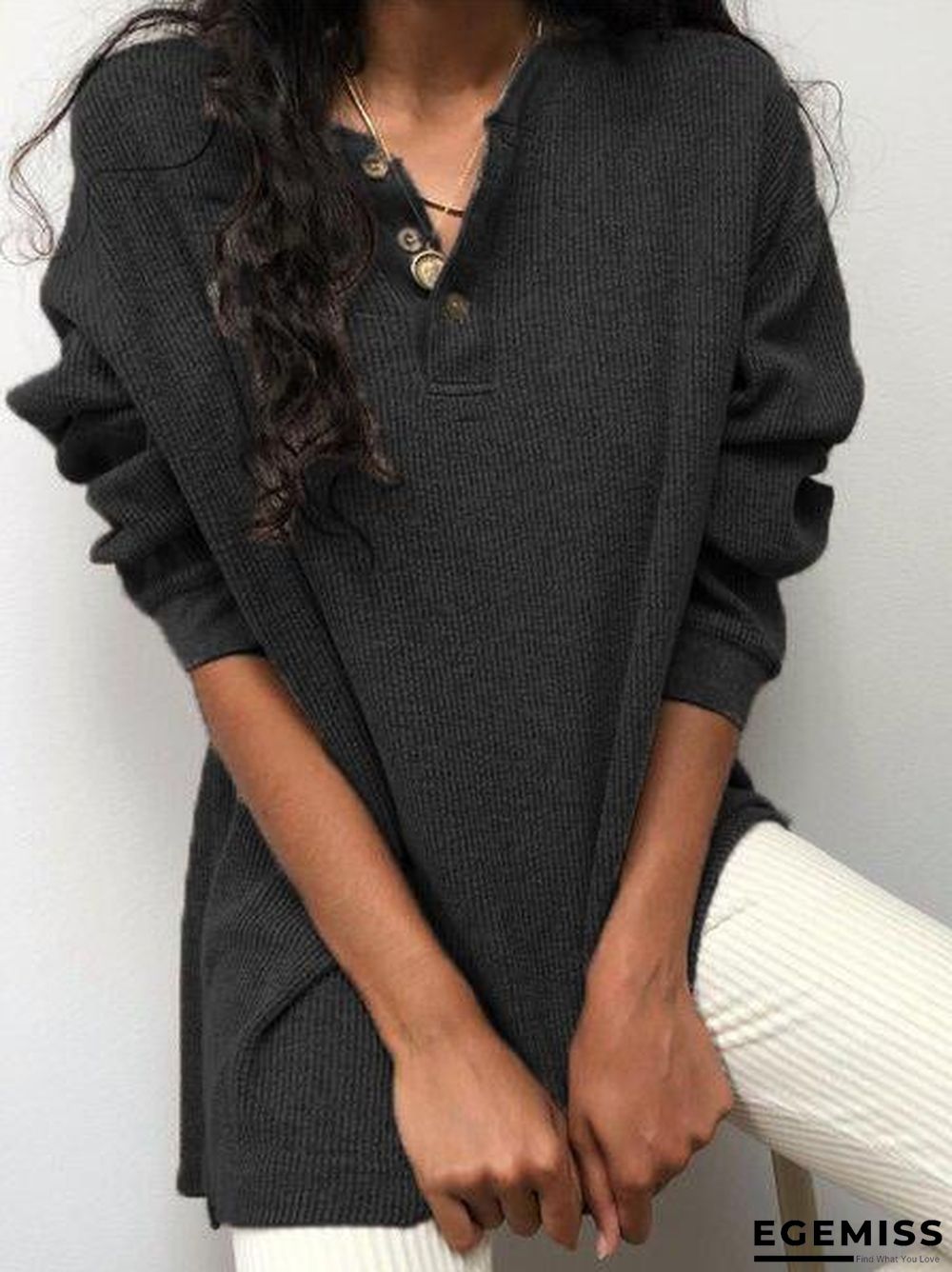 Casual Plain V Neck Shirts & Tops | EGEMISS