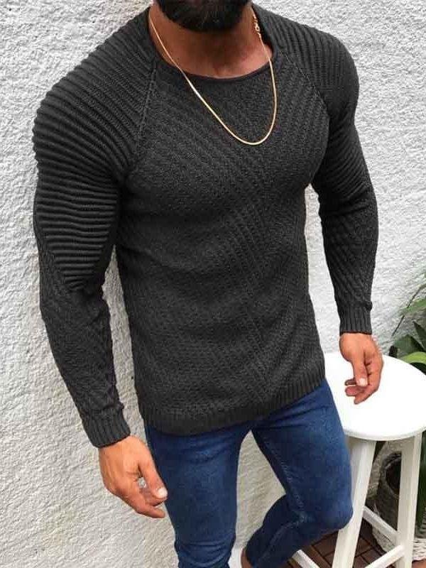 Men's Casual Fashion Slim Round Neck Pullover Sweater