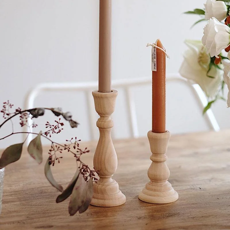 Natural Wooden Taper Candlestick Holder