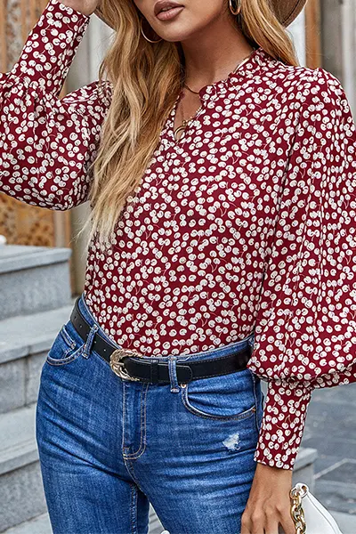 Elegant Print Split Joint V Neck Tops