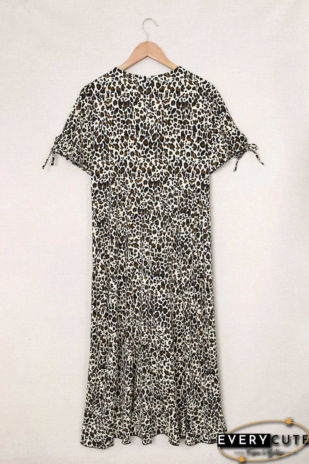 Leopard Print Ruffled Lace-up Plus Size Midi Dress