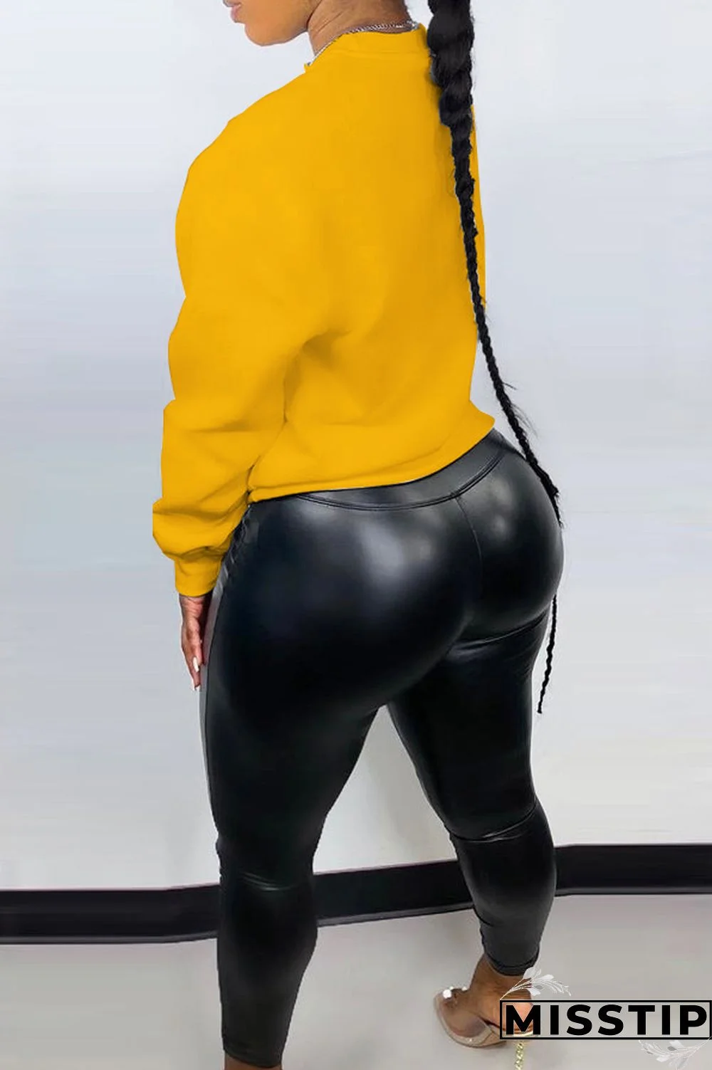 Yellow Casual Print Patchwork Letter O Neck Tops