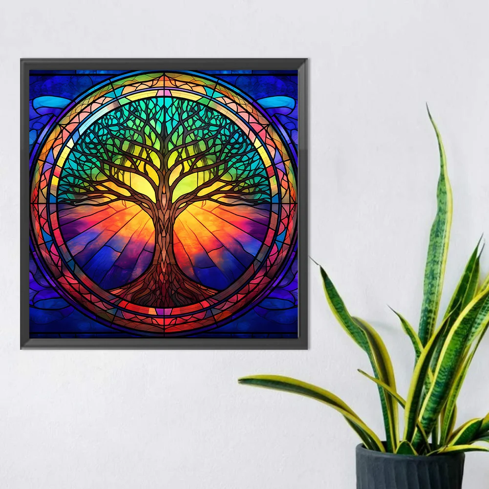 Diamond Painting - Full Round Drill - Stained Glass Tree(Canvas|30*30cm)