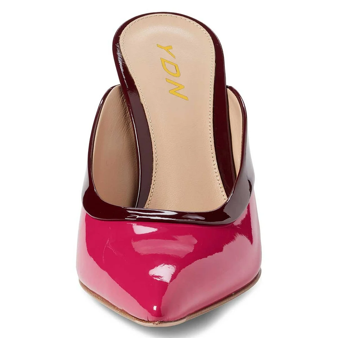 Slip-On Patent Leather Pointed Toe Stiletto Heeled Mules in Hot Pink