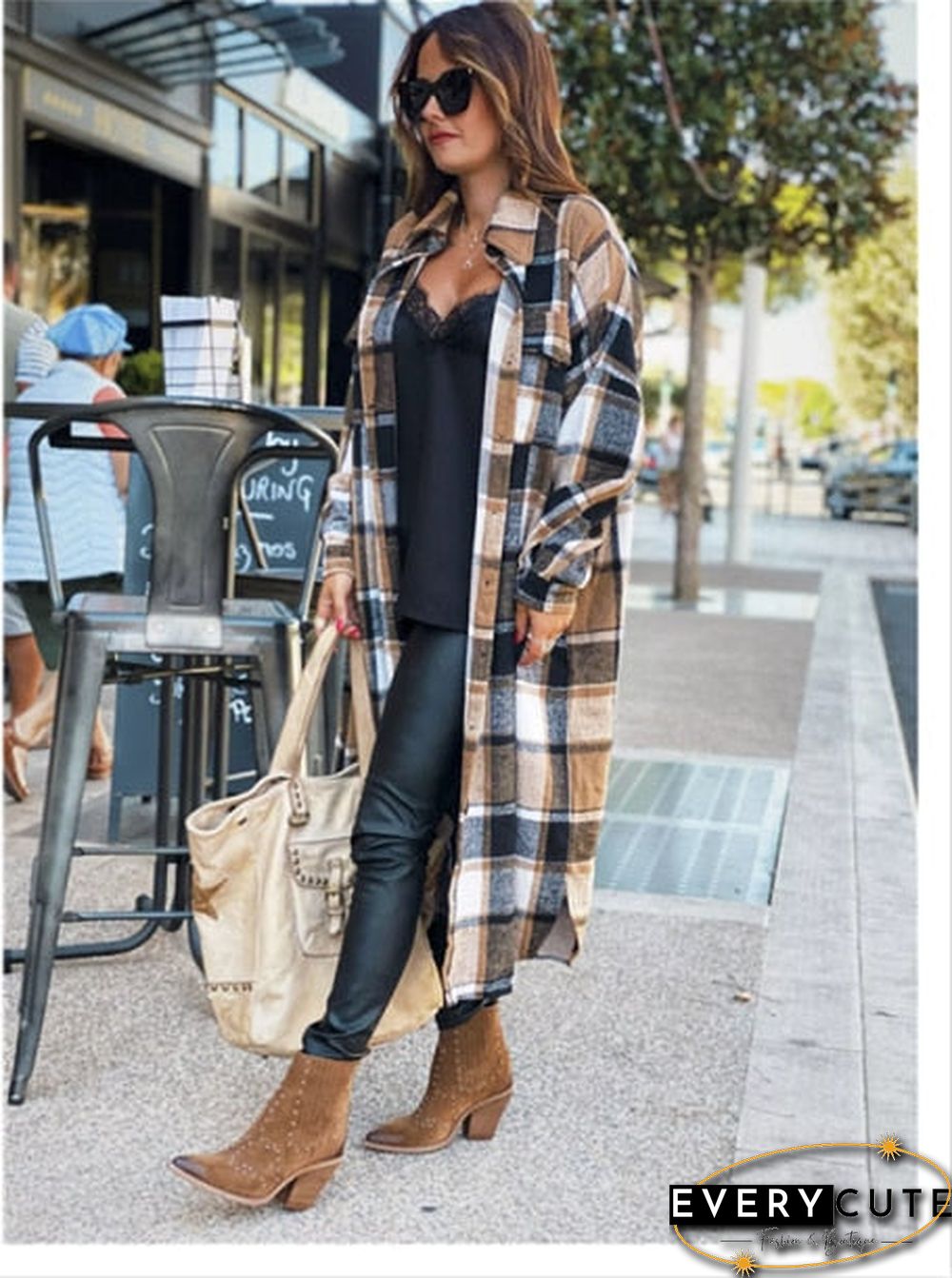 Women's Fashion Long Plaid Coat Autumn Shirt Coat Woolen Coat Streetwear Women Clothing Loose Coat Female Casual Jacket