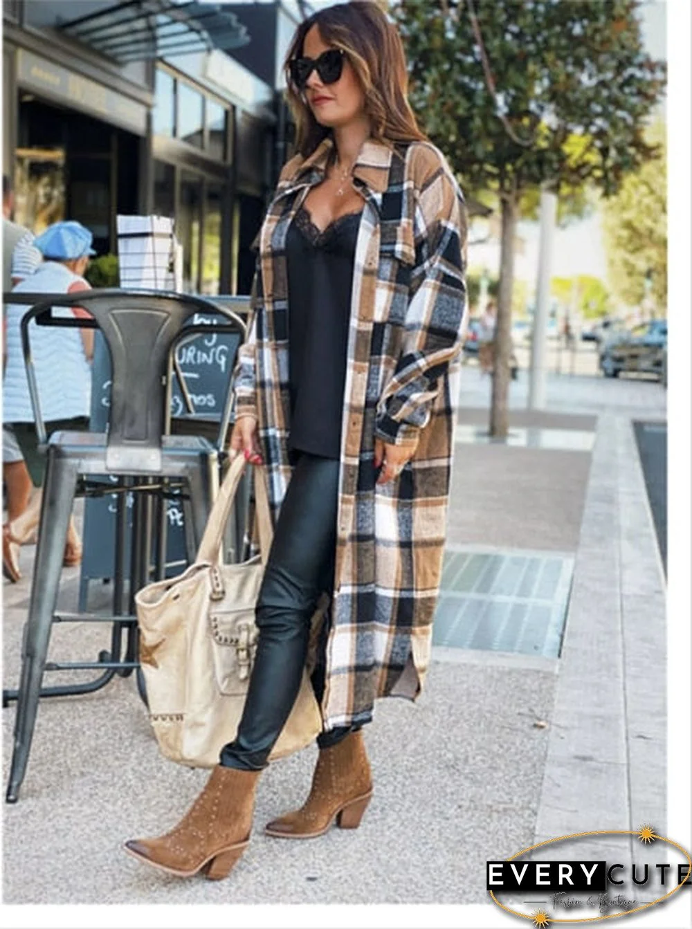Women's Fashion Long Plaid Coat Autumn Shirt Coat Woolen Coat Streetwear Women Clothing Loose Coat Female Casual Jacket