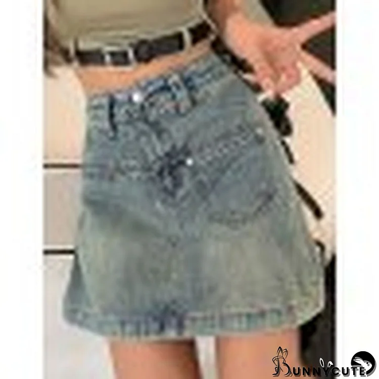 Washed Pocket Denim Mini Skirt