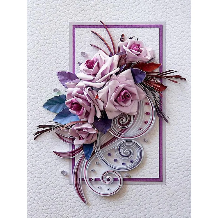 Paper Quilling Purple Rose - Full Round Drill Diamond Painting - 30x40cm(Canvas)