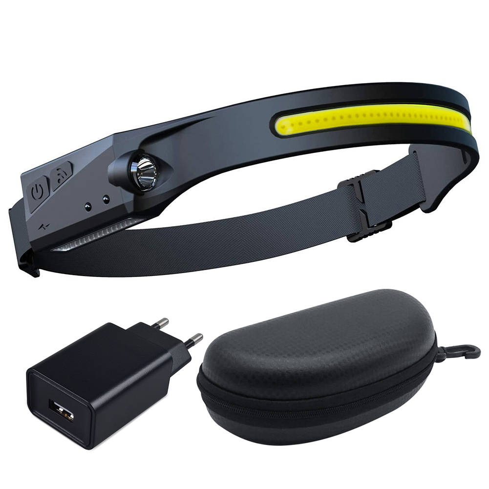 

200LM Waterproof COB LED Headlamp Warning Wide Angle Induction Headlights, Black set, 501 Original