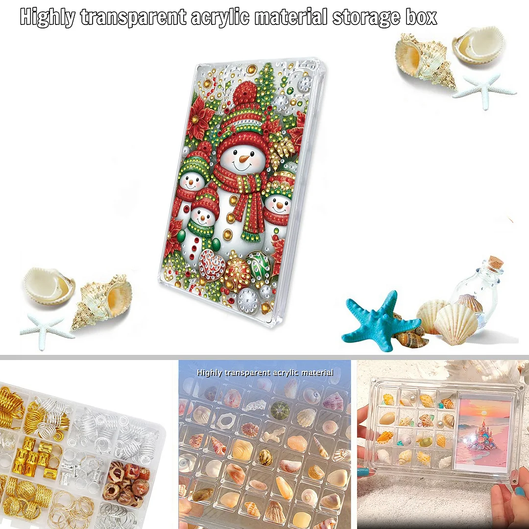 2pcs DIY 5D Diamond Painting Acrylic Jewelry Box Kit Gift for Adults (Snowman)
