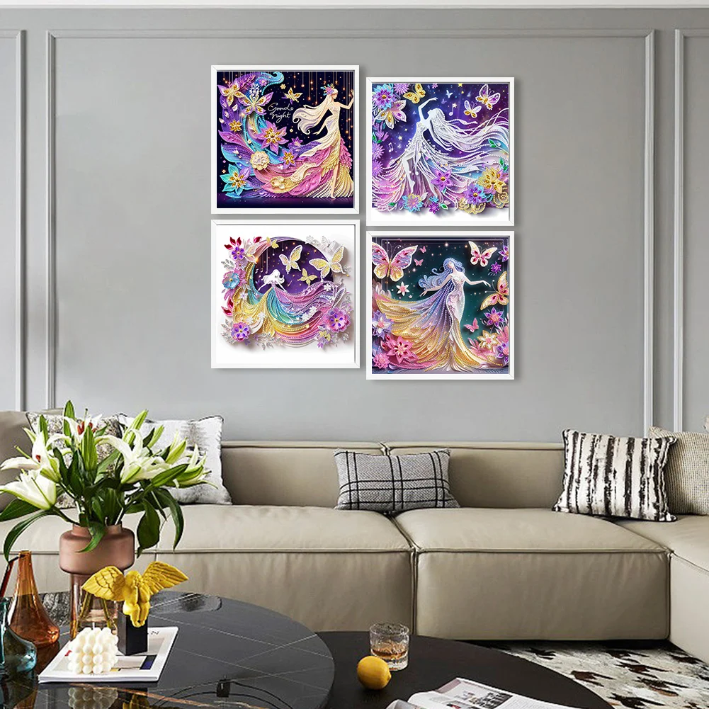 4pcs/Set Diamond Painting - Partial Special Shaped Drill - Elf Girl(Canvas|30*30cm)