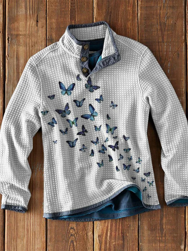 Men's Waffle Collar Printed Long Sleeve T-Shirt