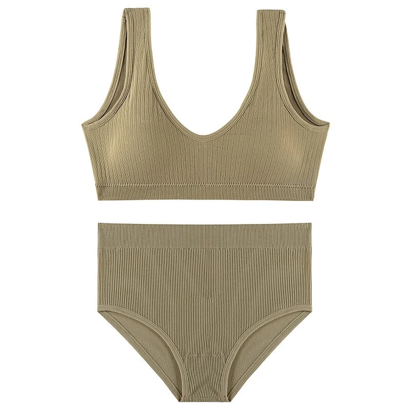 CINOON Sexy Seamless Lingerie Set Padded Bra Set Wireless Women's Underwear U-Shaped Backless Bralette Lingeries Soft Crop Top