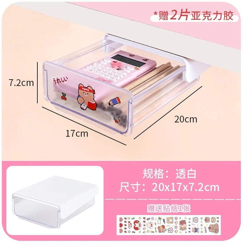 W&G Under the Desk Drawer Storage Organizer Boxes Office Supplies Self Stick Pencil Tray Storage Self-adhesive Stationery Boxes