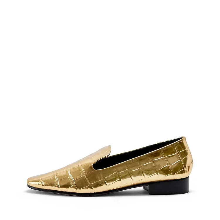 Gold Bamboo Grain Flat Loafers for Women |FSJ Shoes
