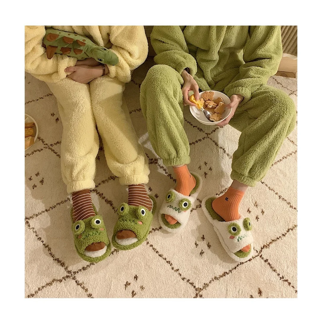 2022 Winter Women Slipper Indoor Home Antiskid Cotton Slippers Frog Cartoon Cute Soft Bottom Warm Open Toe Plush Slippers Man