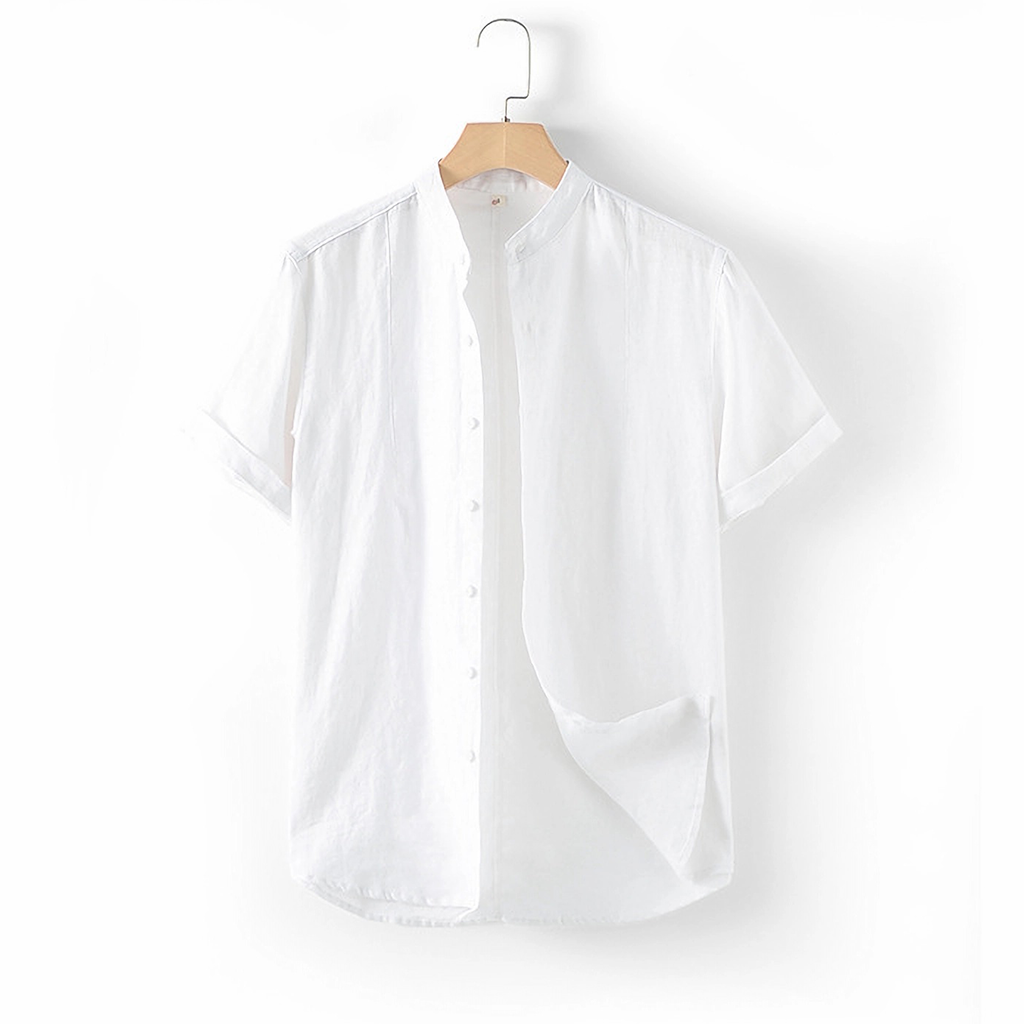 Linen Shirt Men 100% Linen Stand Collar Shirt Relaxed Fit REAL SILK LIFE
